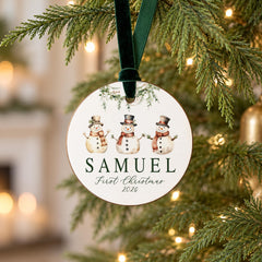 Personalized Baby Ornament, Snowman 3.5 Inch Wood First Christmas
