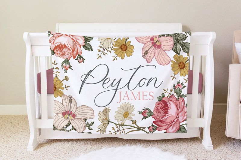 Vintage Floral Personalized Baby Blanket, BB07