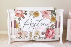 Vintage Floral Personalized Baby Blanket, BB07