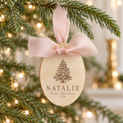 Personalized Baby Ornament, Wood Engraved 3x4 In. First Christmas