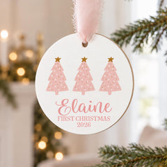 Personalized Baby Ornament, 3.5in Wooden Keepsake, First Christmas