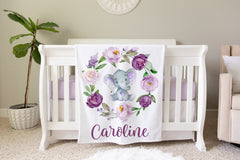 Purple Floral Elephant Safari Blanket