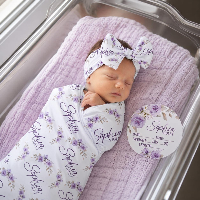 Personalized Rose Swaddle Blanket, Optional Bundle, Newborn Coming Home Outfit  JS28
