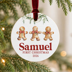 Personalized Baby Christmas Ornament, Gingerbread Man Wooden 3.5in