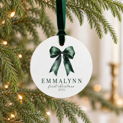 Baby First Christmas Ornament, 3.5" Wood Keepsake, Name And Year