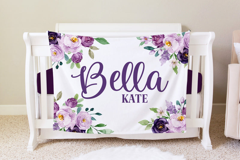Purple Floral Personalized Baby Blanket