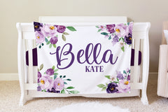 Purple Floral Personalized Baby Blanket