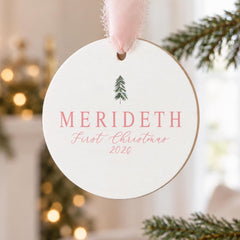 Baby First Christmas Ornament, Personalized 3.5in Wooden Keepsake