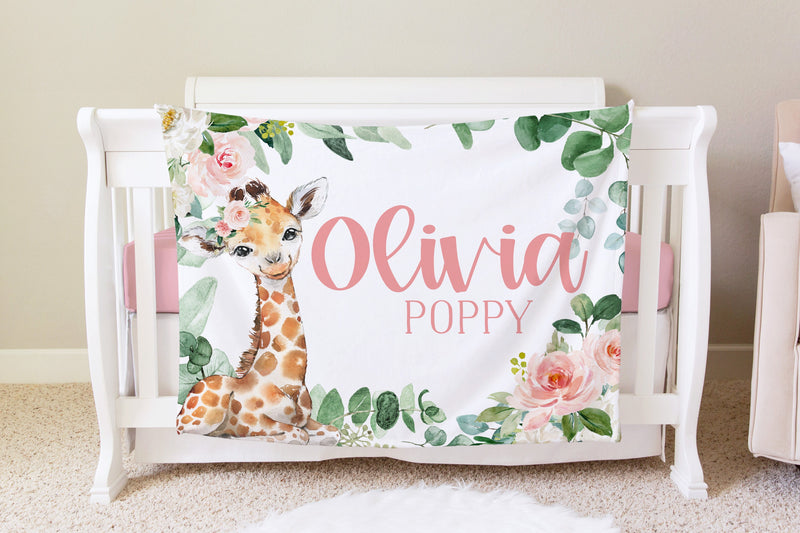 Giraffe Personalized Baby Name Blanket