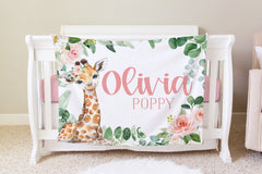 Giraffe Personalized Baby Name Blanket