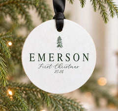 Baby First Christmas Ornament, Personal 3.5In Round Wood Keepsake