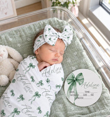 Sage Bow Personalized Baby Swaddle Blanket, Perfect Baby Shower GiftJS45
