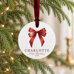 Baby First Christmas Ornament, Personalized 3.5in Wood Round Name