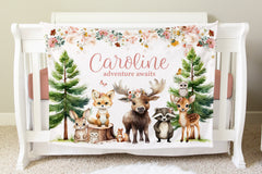 Woodland Blanket, Personalized Baby Blanket Gift, Toddler Blanket, Forest Decor, Toddler Birthday Gift, Woodland Theme Adventure Awaits BB48