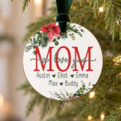 Personalized Christmas Ornament, Mom Keepsake 3.5in Wood Round For