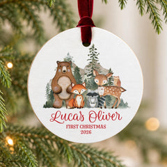 Baby First Christmas Ornament, 3.5in Wooden Personalized Keepsake