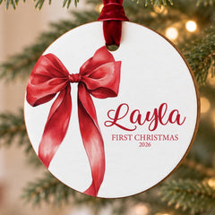 Baby First Christmas Ornament, Personalized 3.5in Wooden Keepsake.