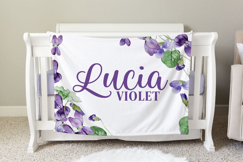 Violet Floral Personalized Baby Blanket