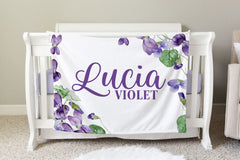Violet Floral Personalized Baby Blanket