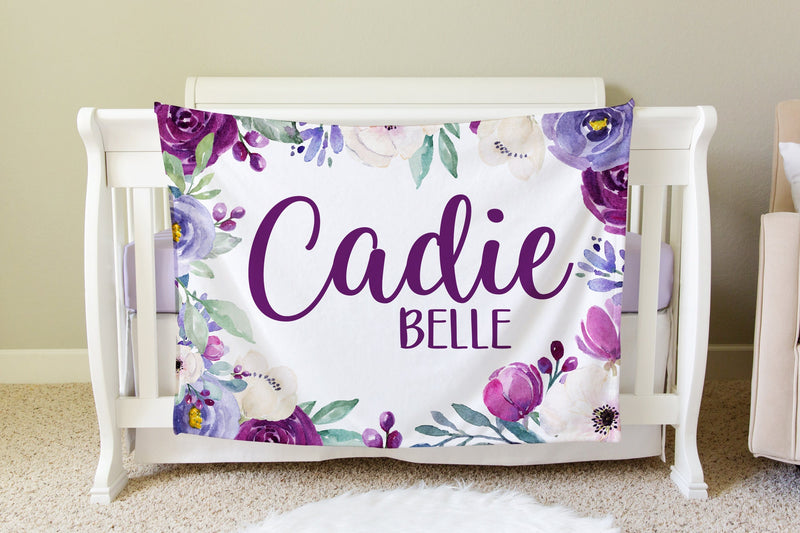 Purple Floral Personalized Baby Blanket