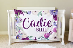 Purple Floral Personalized Baby Blanket