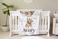 Teddy Bear Blanket, Personalized Baby Blanket Gift, Toddler Blanket, Teddy Bear Nursery Decor, Toddler Birthday Gift, Bear Blanket, BB18