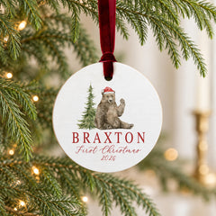 Personalized Baby First Christmas Ornament, 3.5in Wood Bear Gift!