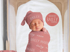 Custom Baby Swaddle and Sign - Personalized Baby Shower Gift Photo Props Newborn Name Announcement - JS36