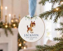 Personalized Horse Baby Ornament, 3.5in Wood Round First Christmas