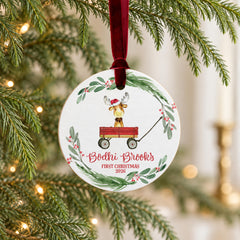 baby first christmas ornament, Personalized Moose Wood 3.5in Round