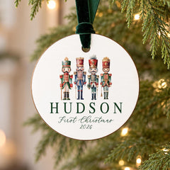 Personalized Baby Christmas Ornament, 3.5in Round Wood Nutcracker