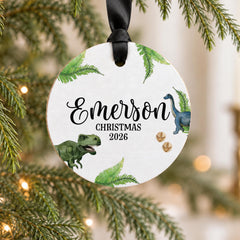 Baby First Christmas Ornament, Personal 3.5in Wood T-Rex Keepsake