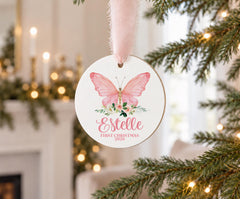 Baby First Christmas Ornament, 3.5 In Wood Personalized Butterfly