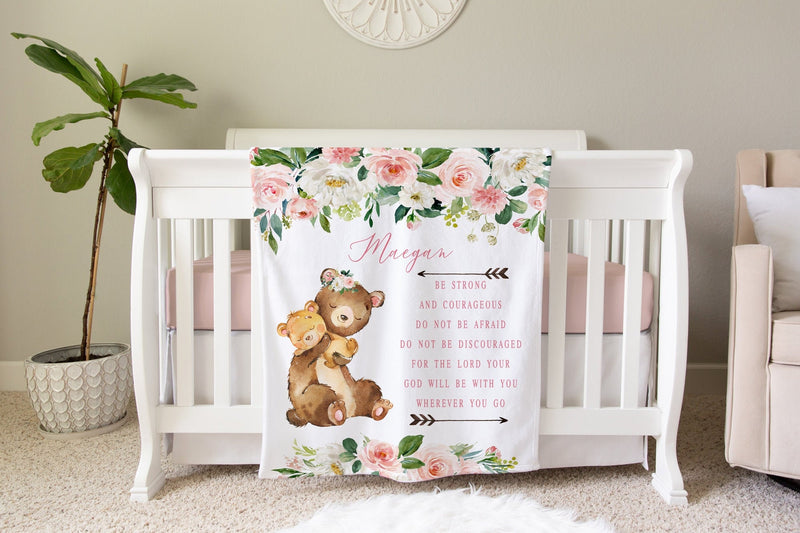 Custom Quote Personalized Blanket, Verse Baby Blanket Gift, Toddler Blanket, Floral Nursery Decor, Toddler Birthday Gift, Floral Blanket