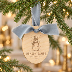 Baby First Christmas Ornament, Personalized Snowman Wood 3x4 Gift