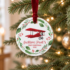 Personalized Baby Airplane Ornament 3.5 Inch Wood First Christmas