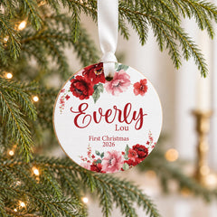Personalized Baby Ornament, 3.5-Inch Wood Floral Baby Girl Keepsake