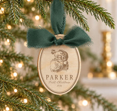 Baby First Christmas Ornament, Personalized Engraved Wooden 3 x 4