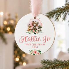 Baby First Christmas Ornament Woodland 3.5in Custom Gift Keepsake