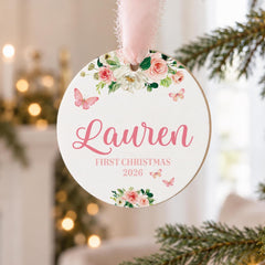 Personalized Butterfly Ornament, Baby First Christmas 3.5In. Wood