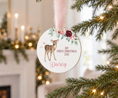 baby first christmas ornament', Personalized 3.5in Wood Deer Girl