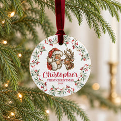 Baby First Christmas Ornament, Personal 3.5In Wood Santa Reindeer
