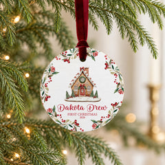Baby First Christmas Ornament Gingerbread House 3.5in Personalized