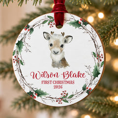 Baby First Christmas Ornament, 3.5In. Wood Reindeer Keepsake Gift