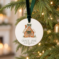 Personalized Baby Ornament, Gingerbread 3.5in Wood, 1st Christmas