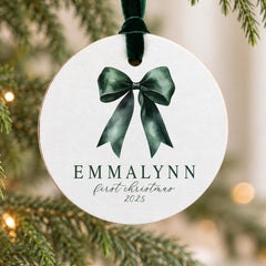 Baby First Christmas Ornament, 3.5" Wood Keepsake, Name And Year