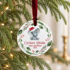 baby first christmas ornament', Elephant Wood 3.5" Round Personal