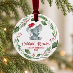 baby first christmas ornament', Elephant Wood 3.5" Round Personal