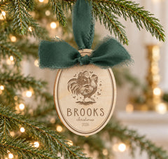 Personalized Chicken Ornament, Baby First Christmas Wood 3x4 Inch
