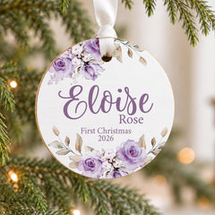 Baby First Christmas Ornament', Purple Floral, 3.5-Inch Wood Gift